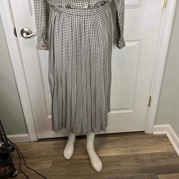 Lauren Ralph Lauren black & white houndstooth silk pleated vintage skirt set 8 - Picture 4 of 10